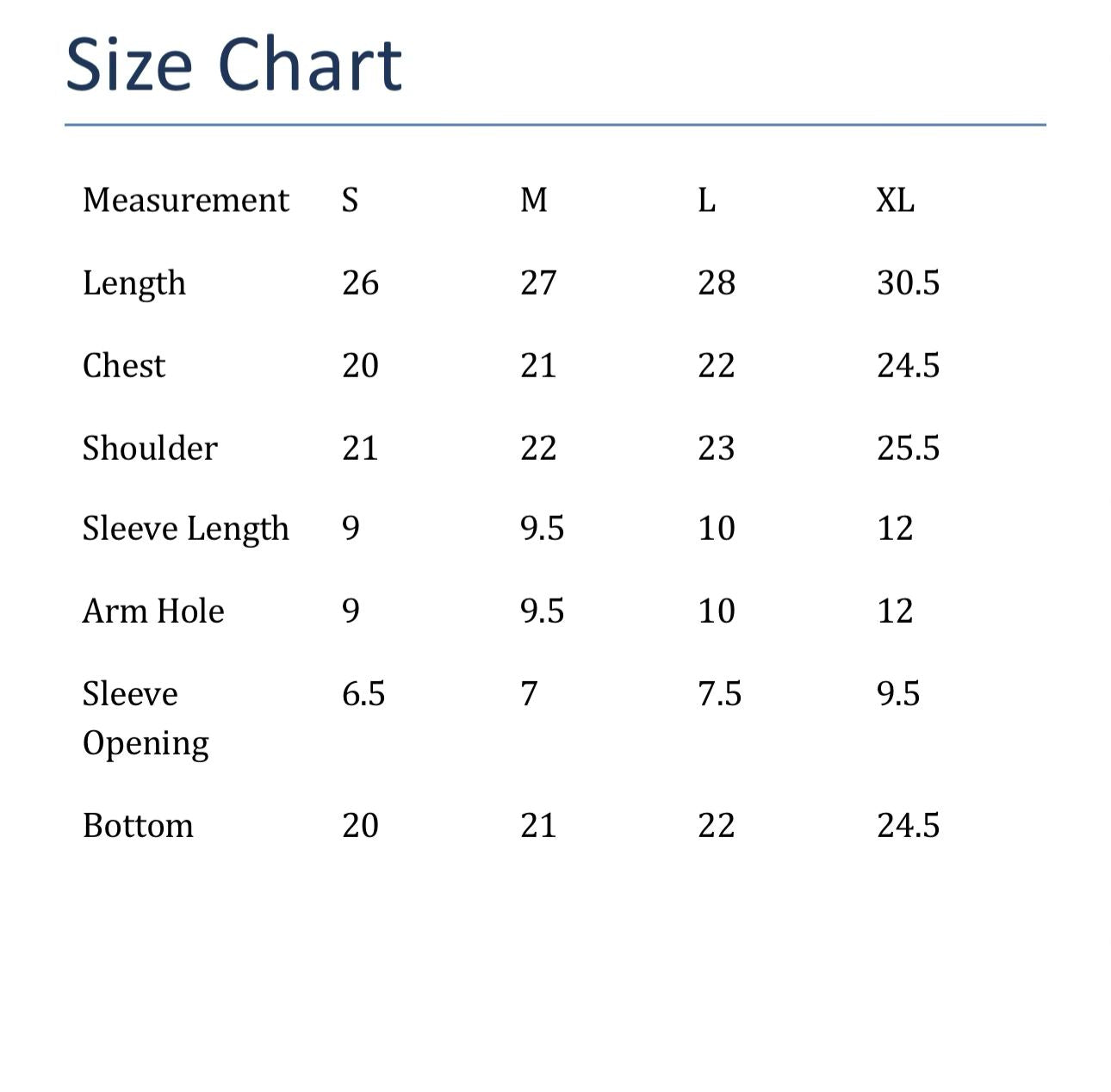 Size chart